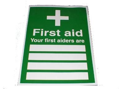 First aid safety sign printed on PVC